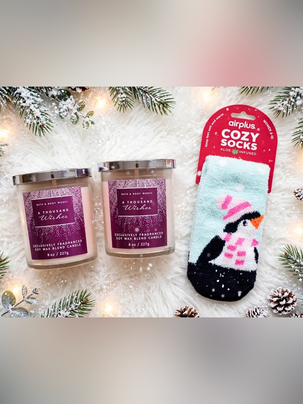 NWT Bath & Body Works Candle Bundle and Air Plus Cozy Aloe Infused Socks
